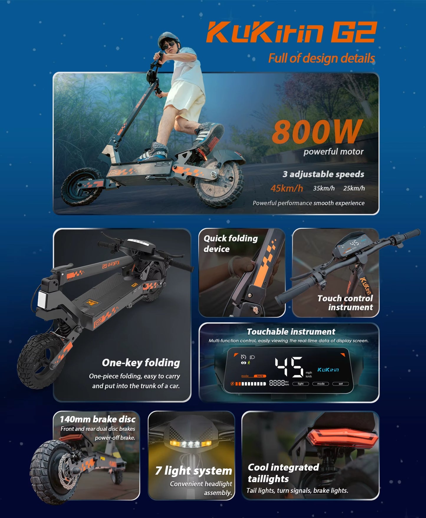 KuKirin G2a E-Scooter 15Ah Klappbar Offroad 800W Motor E-Scooter E-Roller